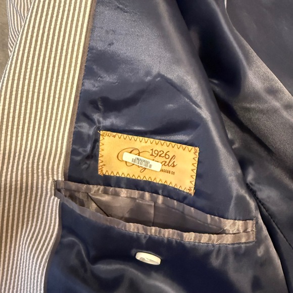 Mens 1926 Originals Seersucker Blazer 44R Striped Sport Coat Gray White Haggar - Picture 3 of 8